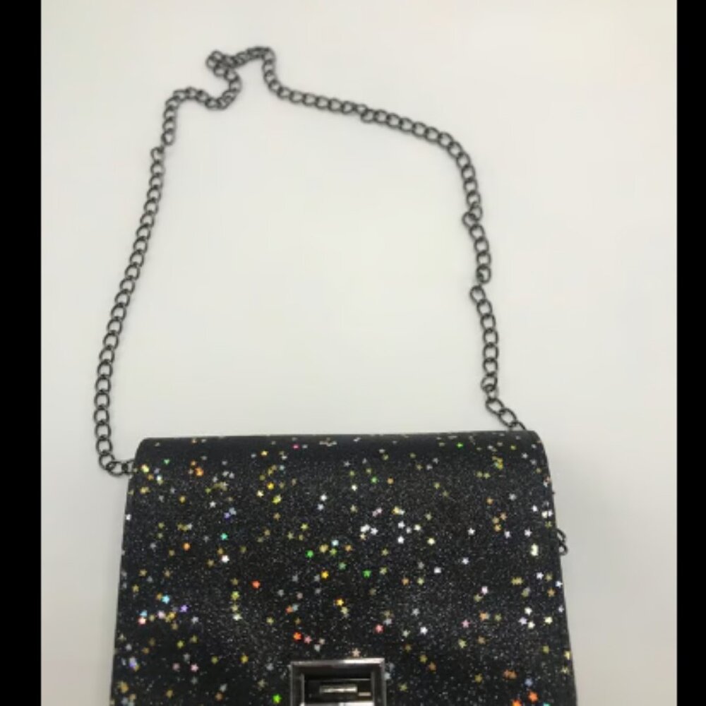 Women Bag black color sparkly Shoulder Crossbody Bag PU Square Mob